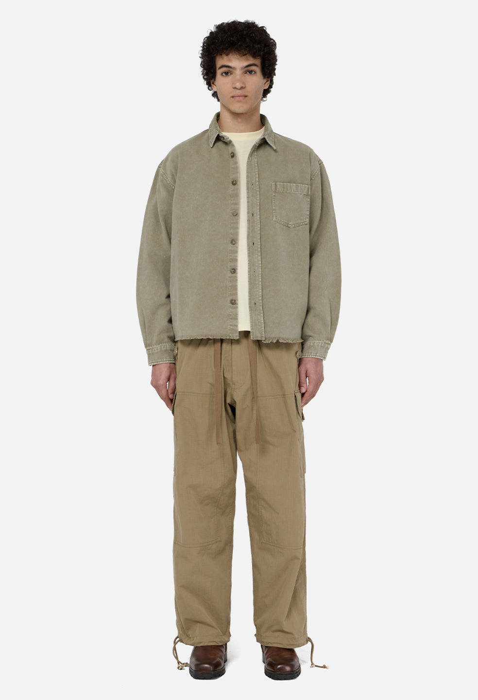 Solid Hemi Oversized Shirt / Washed Khaki