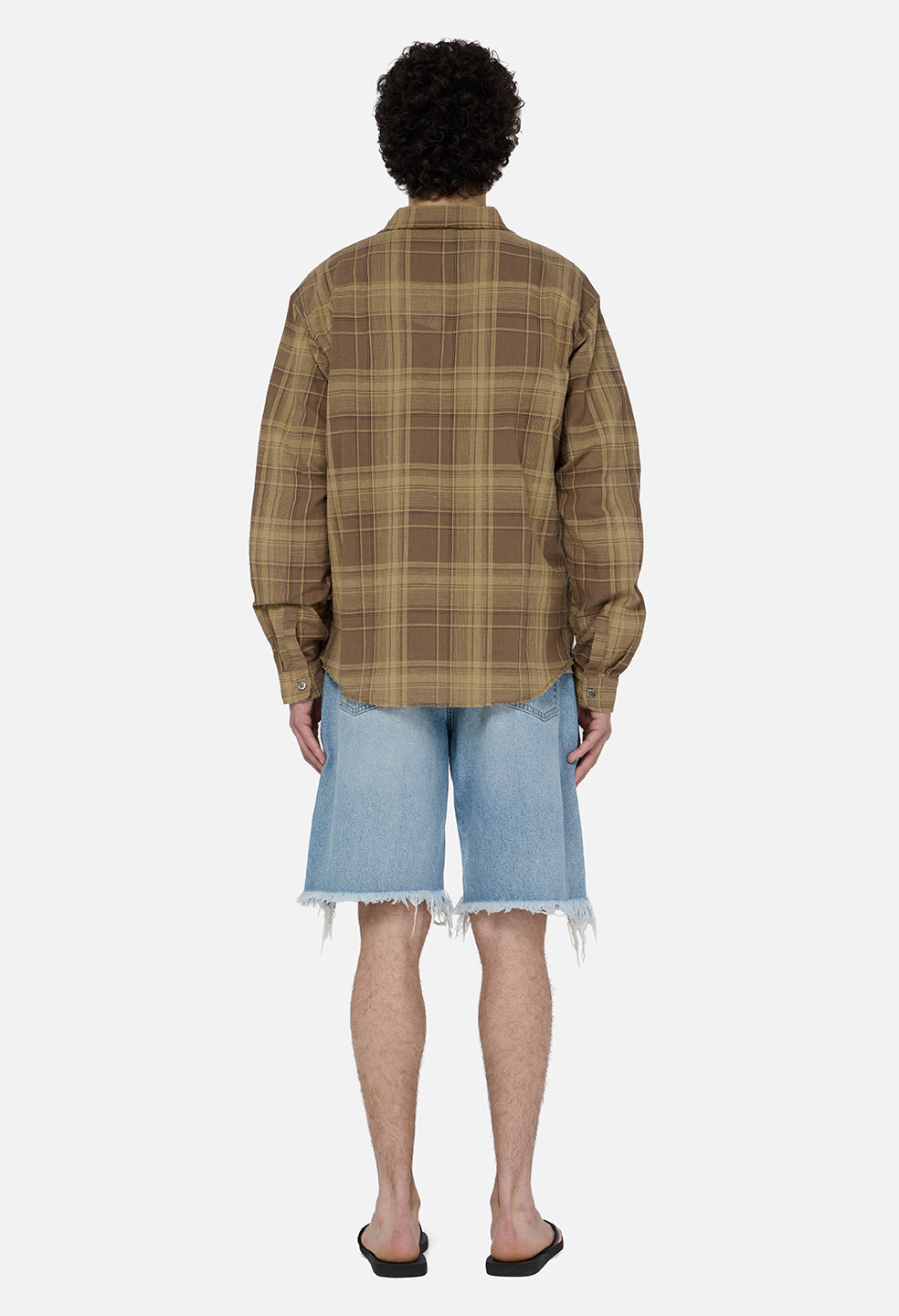 Raw Edge Cropped Cloak / Mocha Check