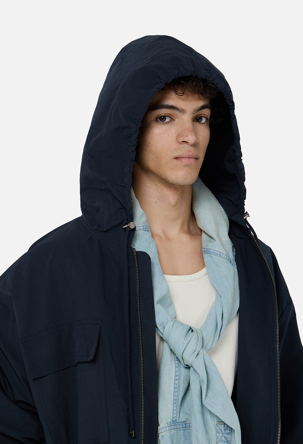 Vero Brushed Nylon Hooded Trench / Dark Navy