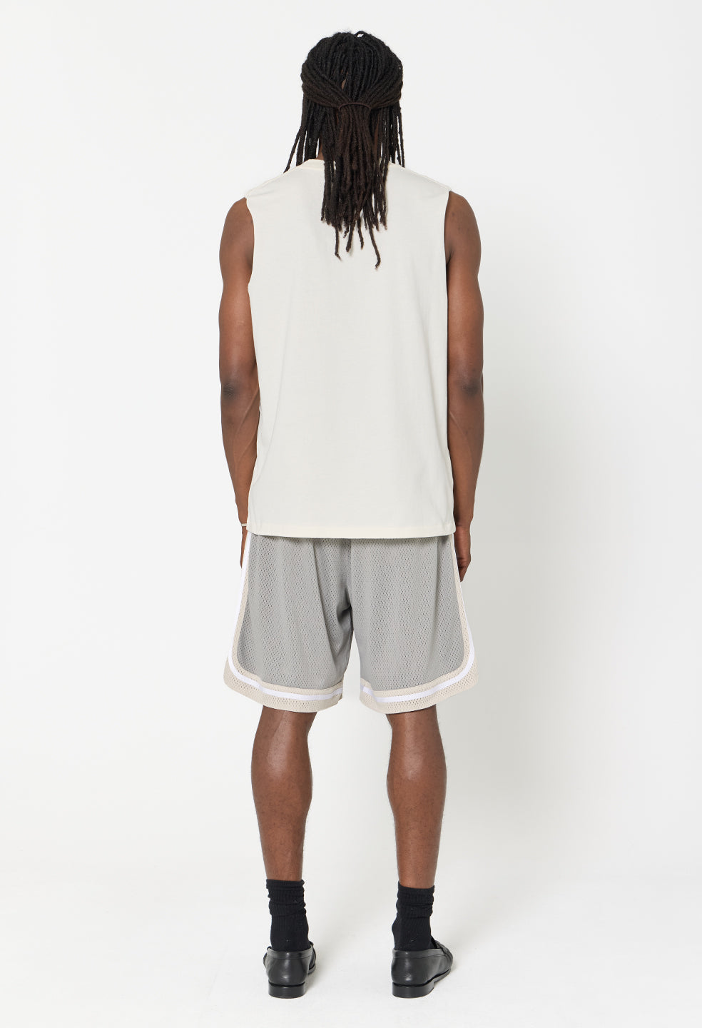 Shaolin Oversized Court Shorts / Grey x Tan