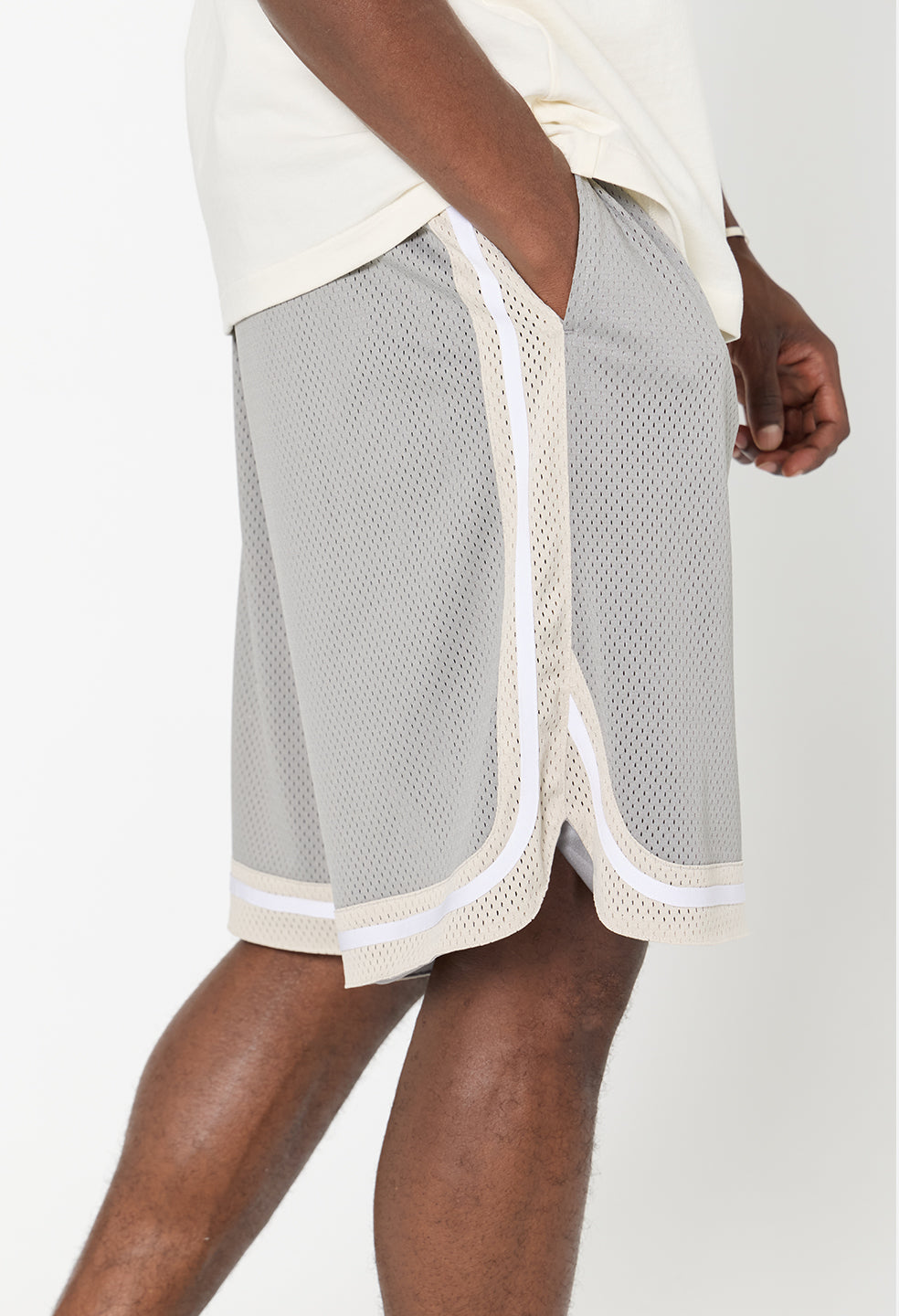 Shaolin Oversized Court Shorts / Grey x Tan