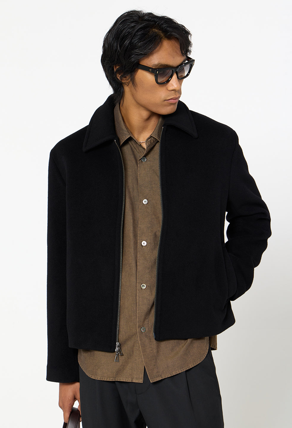Silk Wool Lexington Full Zip / Black