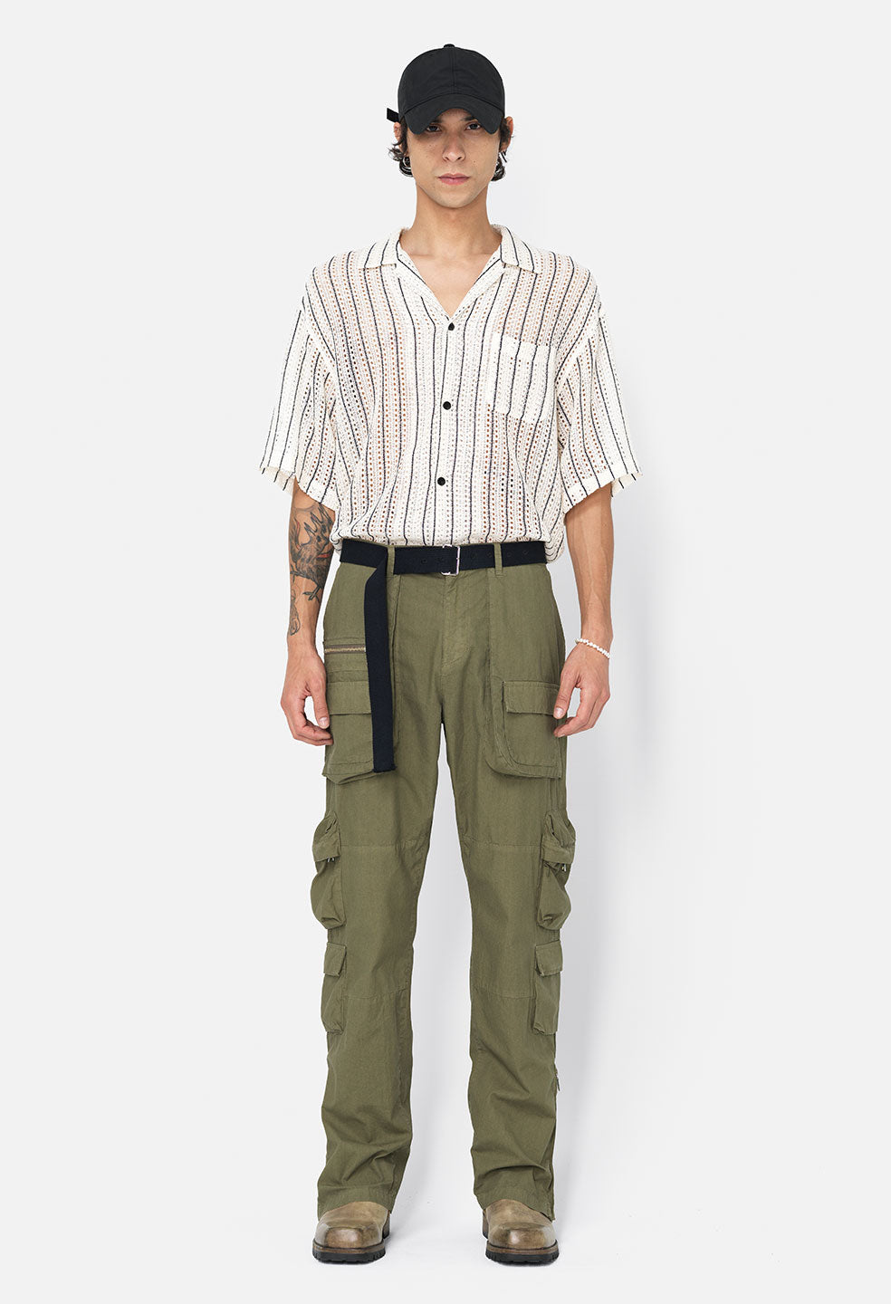 GREEN COTTON CARGO PANTS