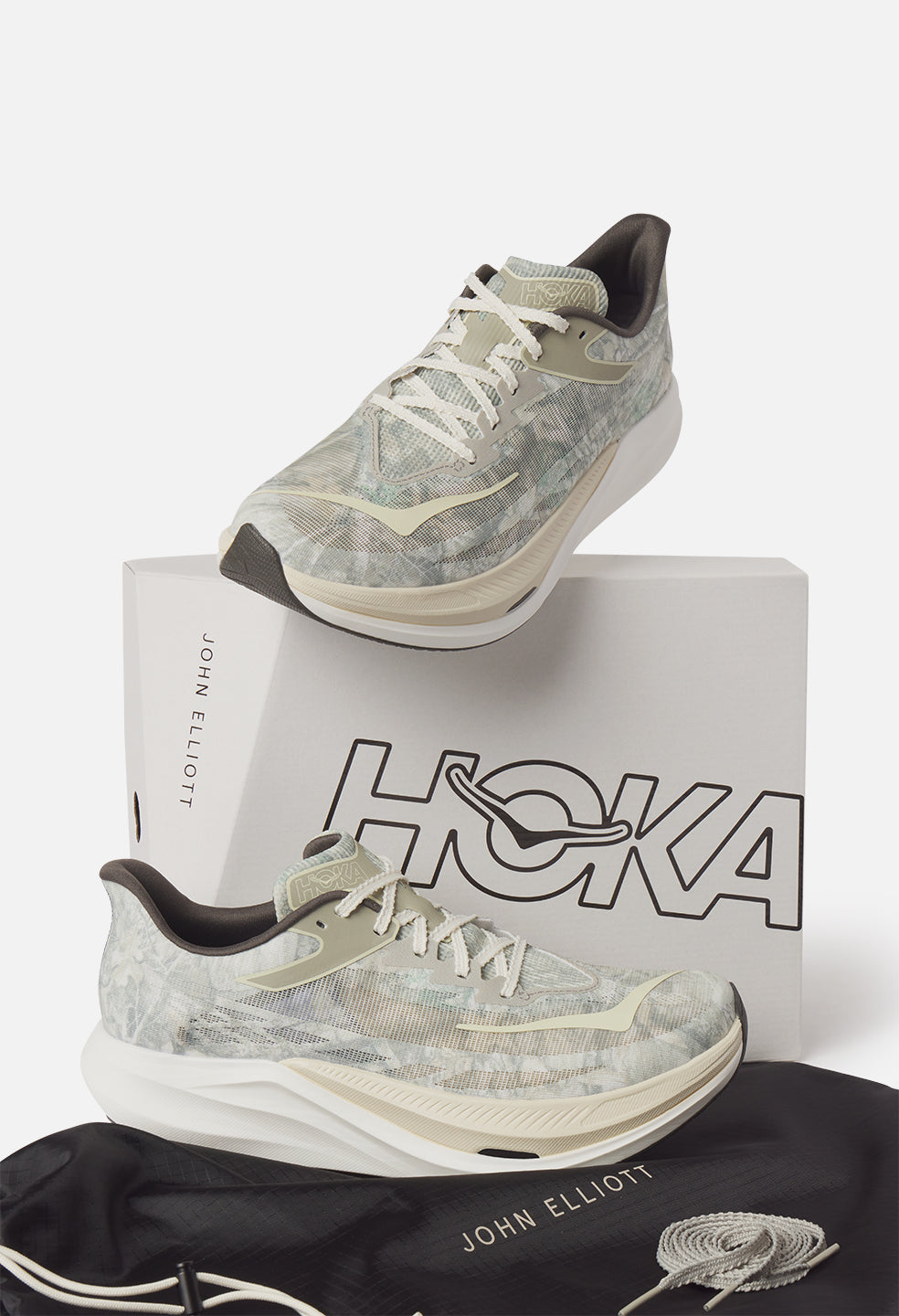John Elliott x Hoka Rocket X 3 / Spray Green x Antique White