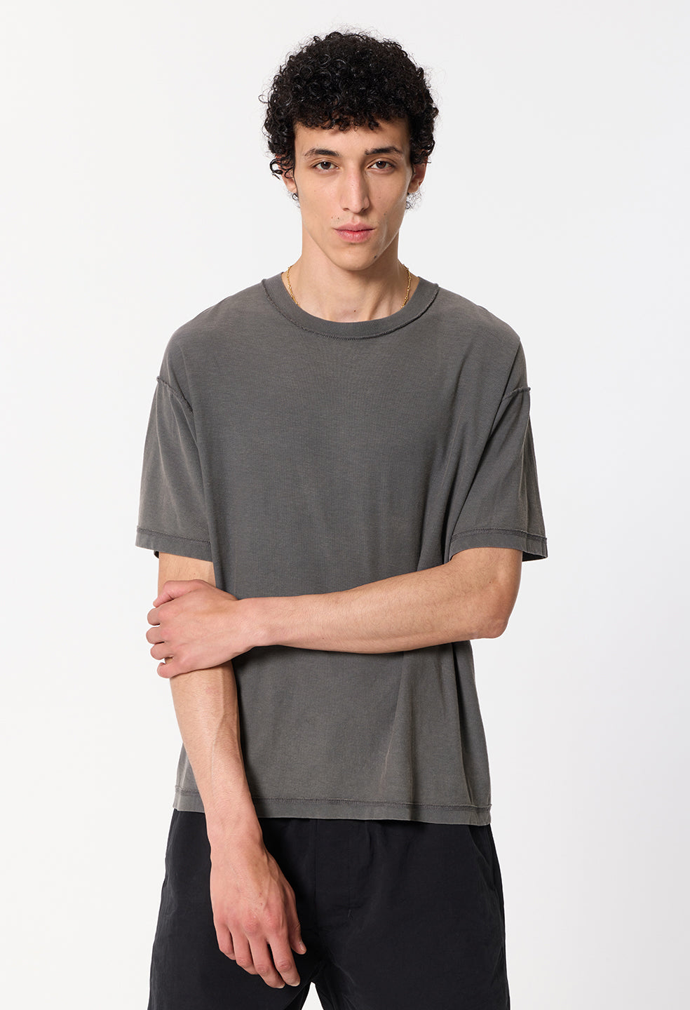 Summer Reversed Cropped Tee / Washed Black