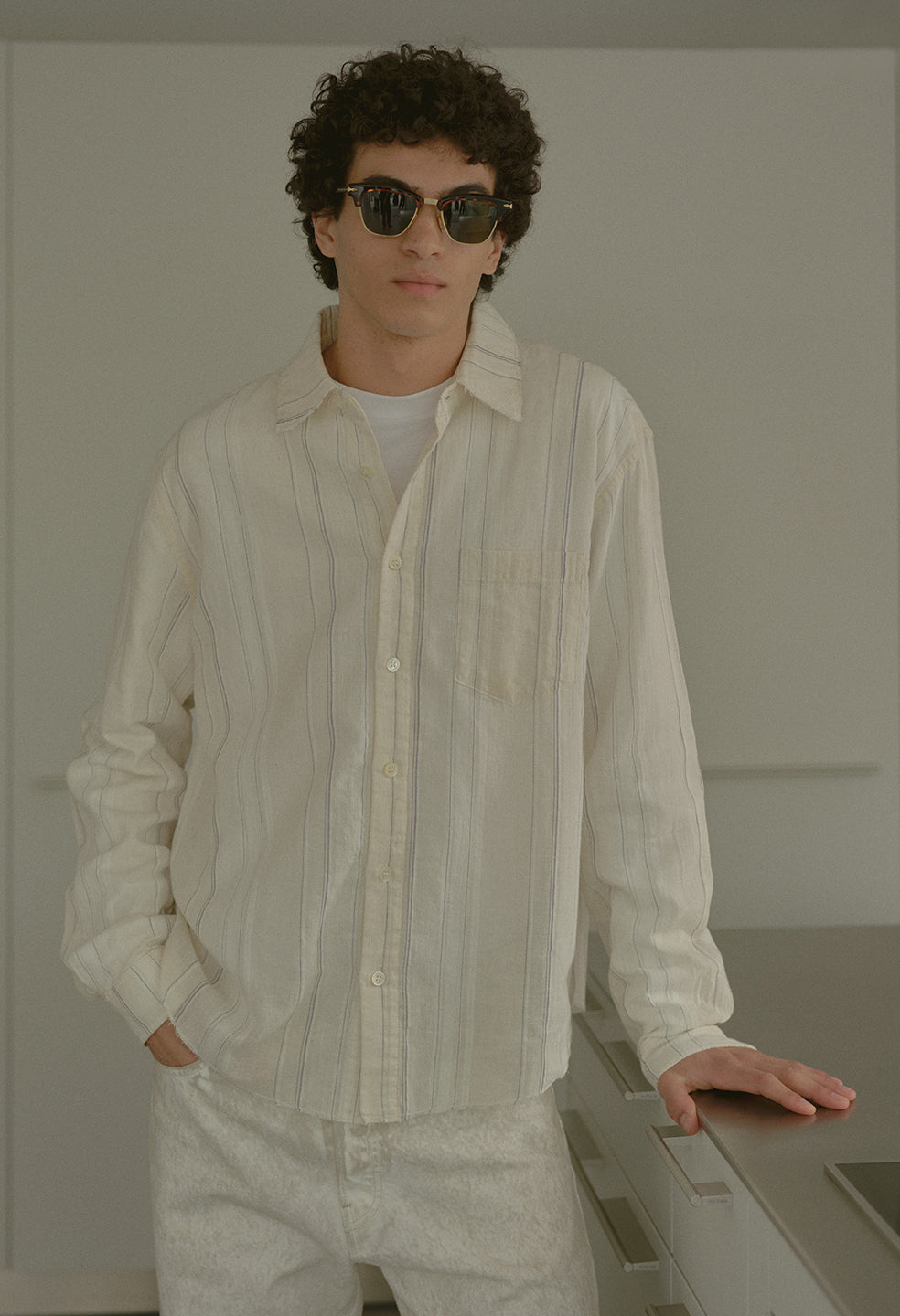 Raw Edge Cropped Cloak / Salt Stripe