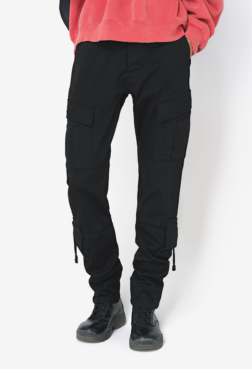 Cargo Pants with Knee Zipper and Waist Chains