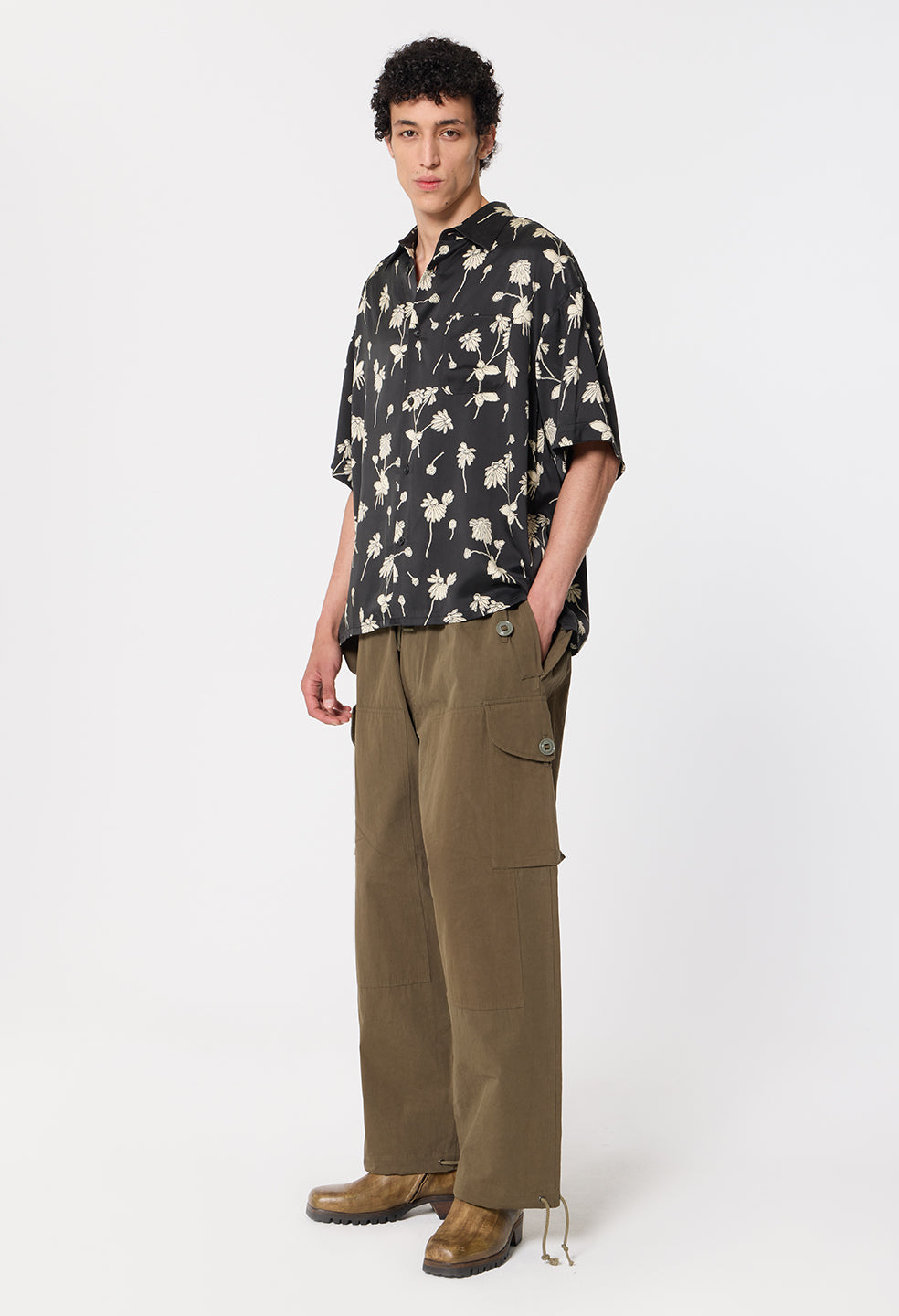 Brushed Silk Button Up / Field Sketch Black x Salt