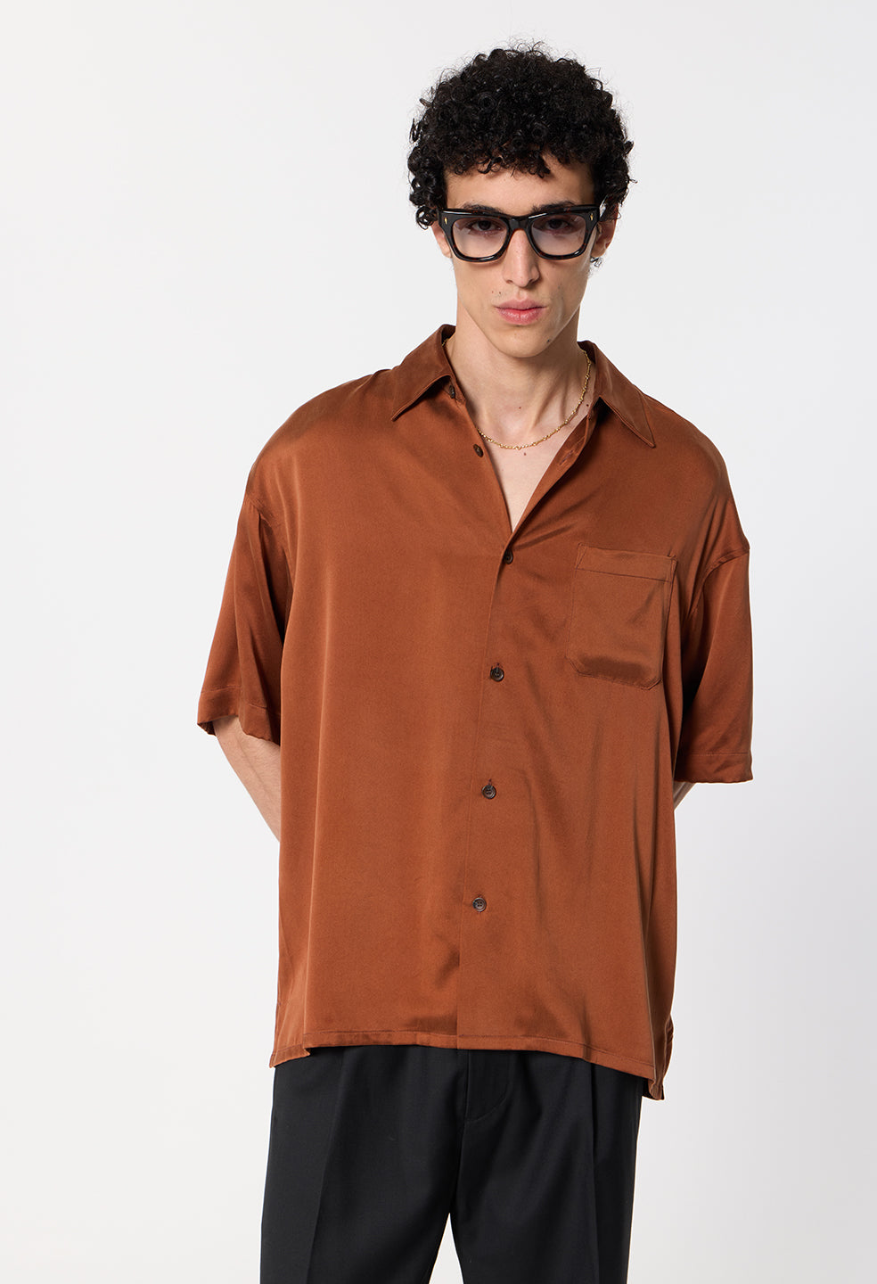 Brushed Silk Button Up / Rust