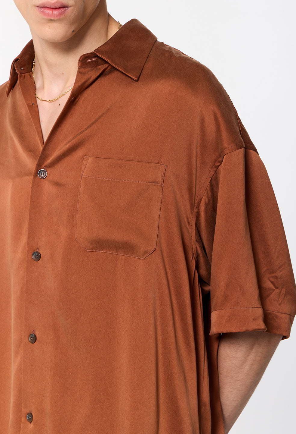Brushed Silk Button Up / Rust