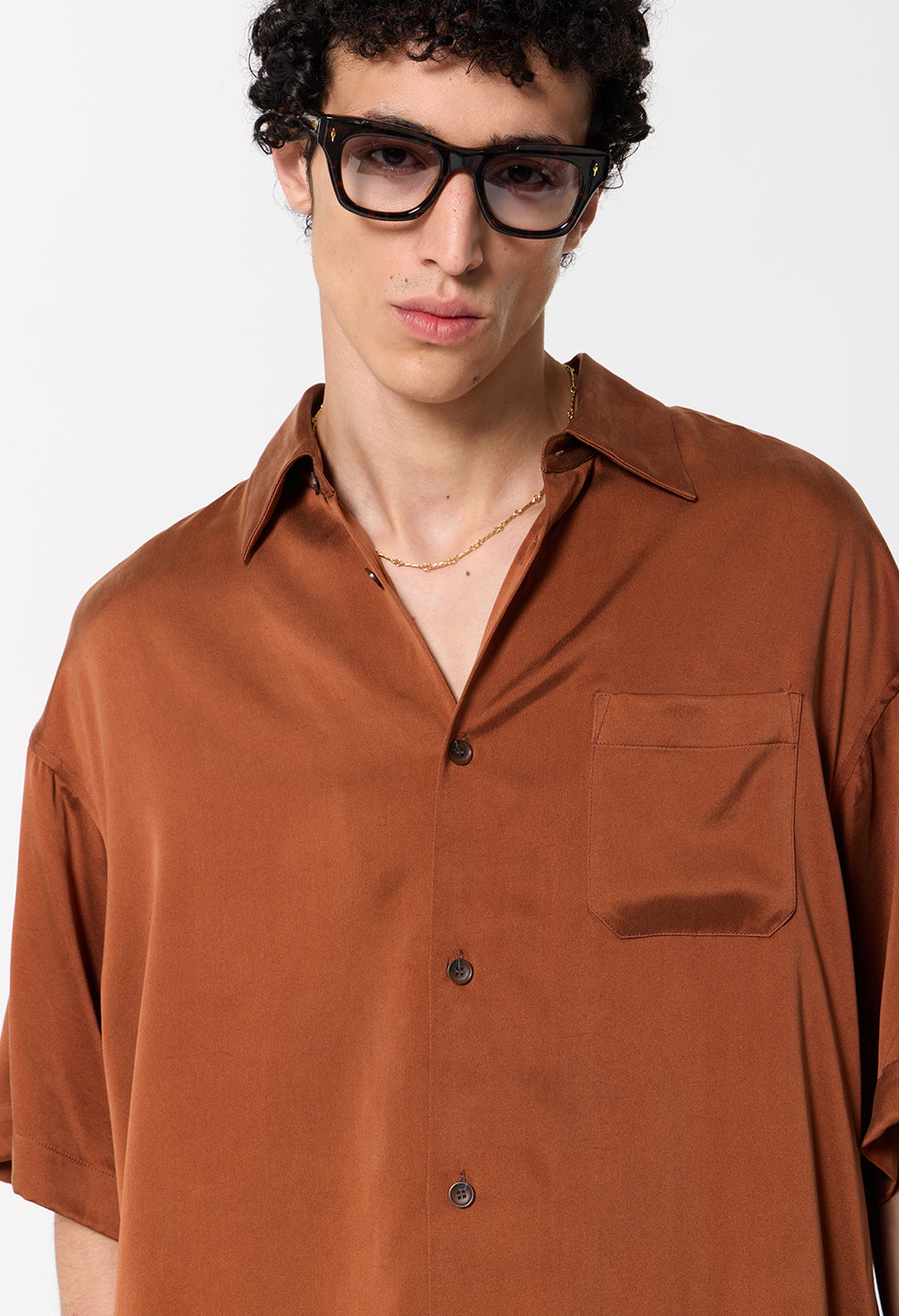 Brushed Silk Button Up / Rust