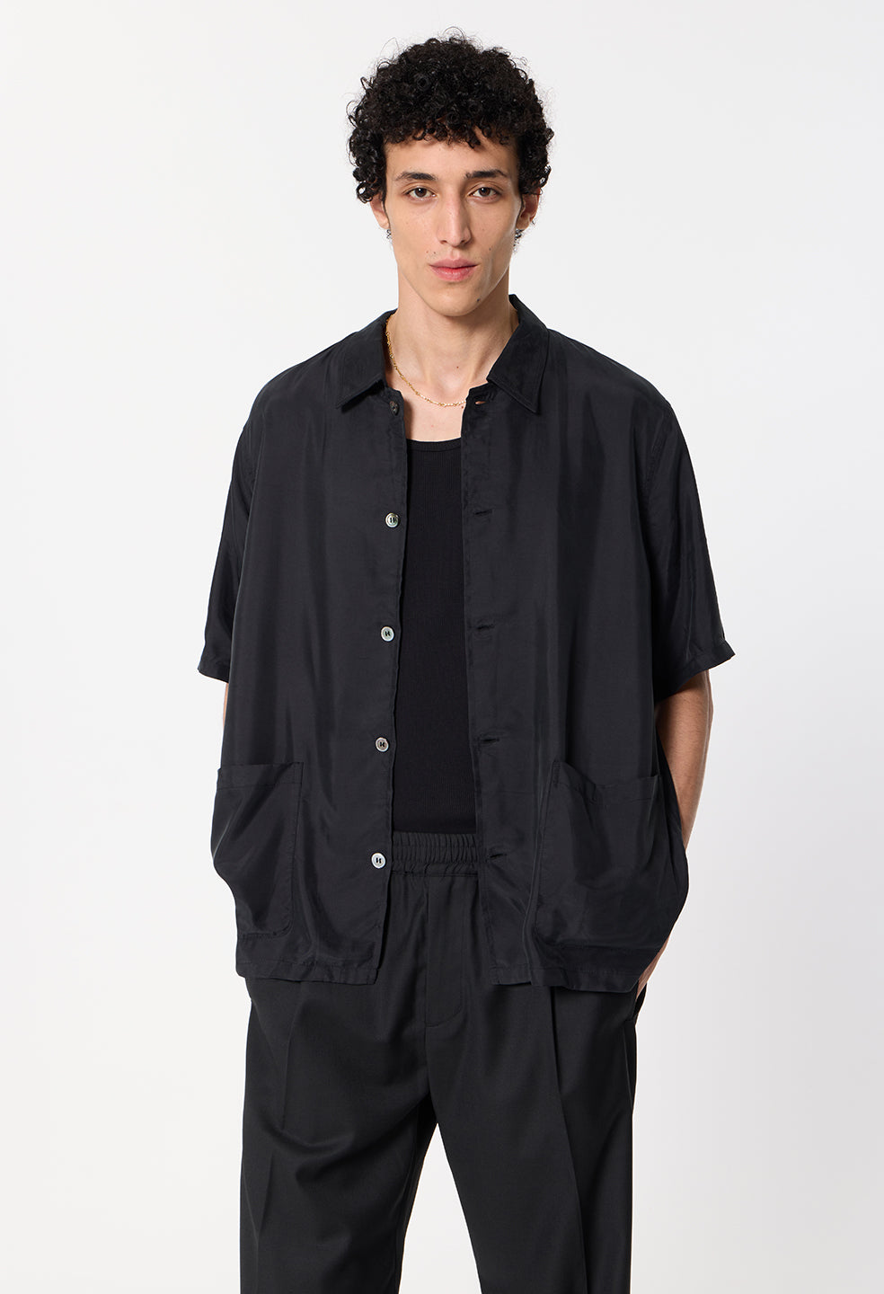 Cupro Smoking Shirt / Black