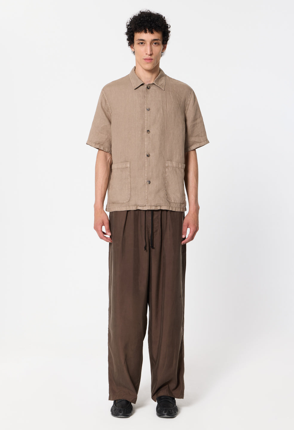 Nigril Linen Smoking Shirt / Washed Drift