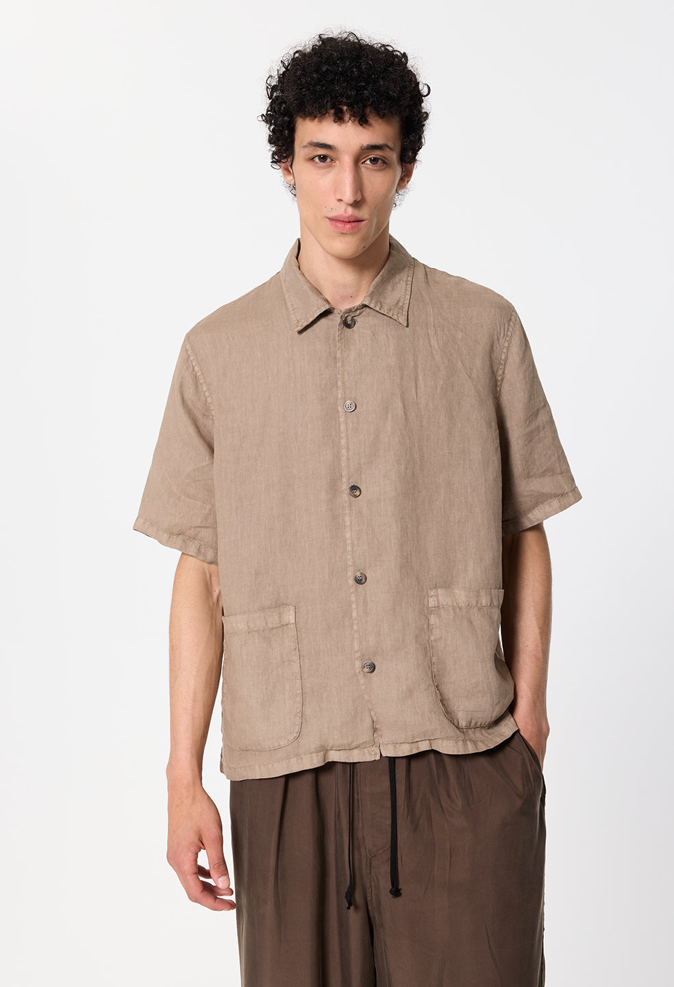 Nigril Linen Smoking Shirt / Washed Drift