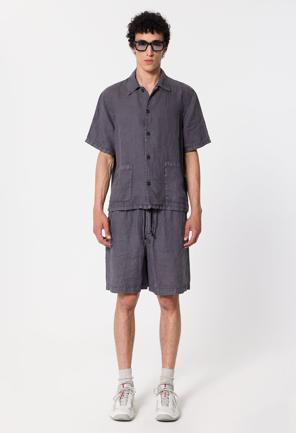 Nigril Linen Smoking Shirt / Washed Black