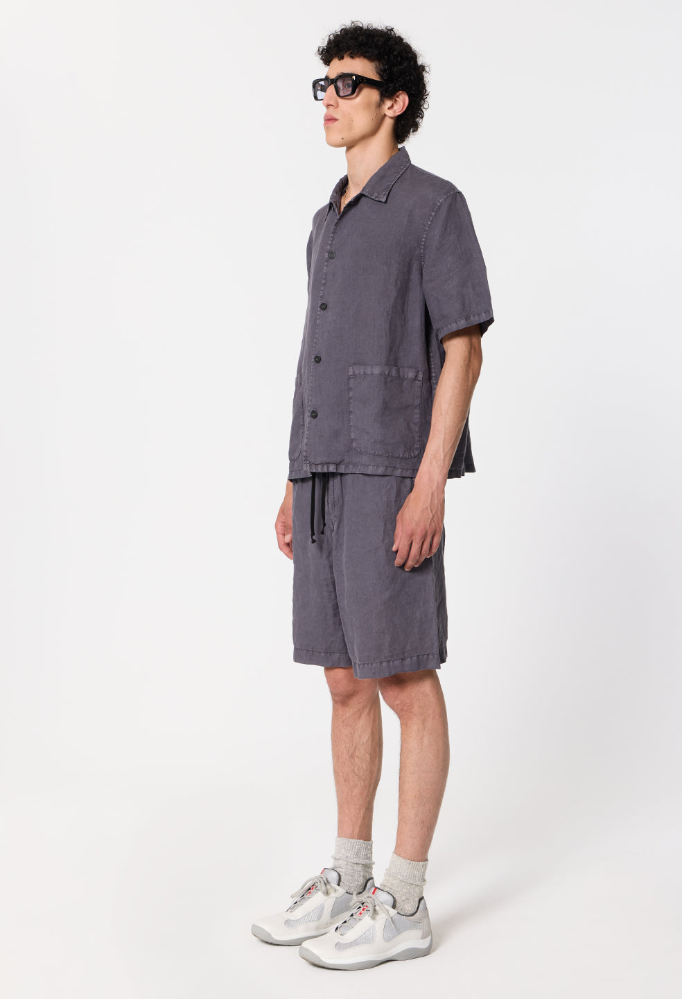 Nigril Linen Smoking Shirt / Washed Black