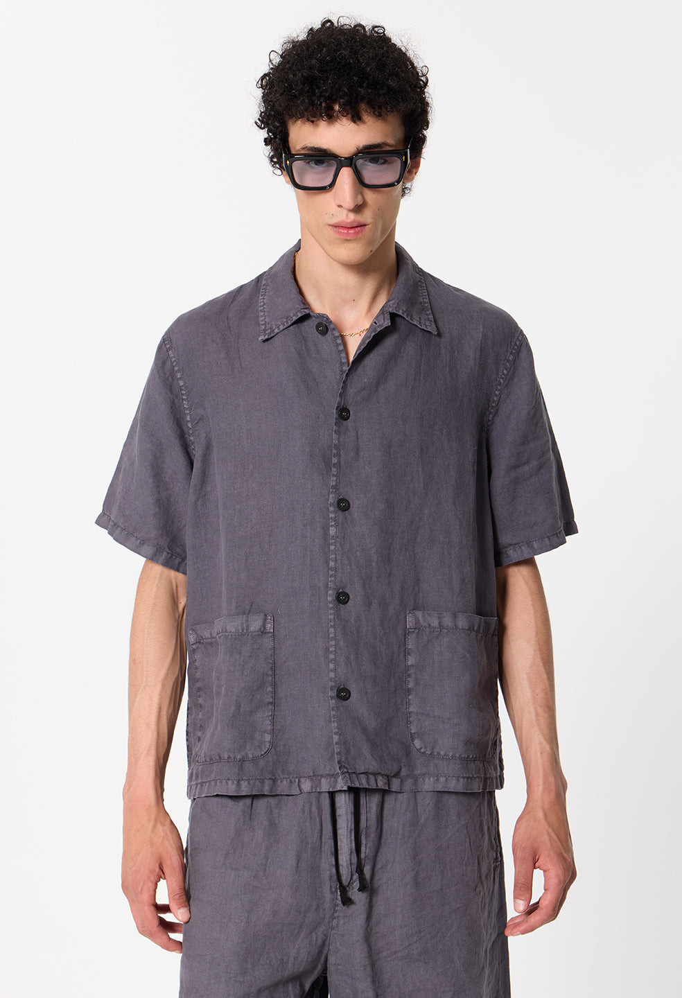 Nigril Linen Smoking Shirt / Washed Black
