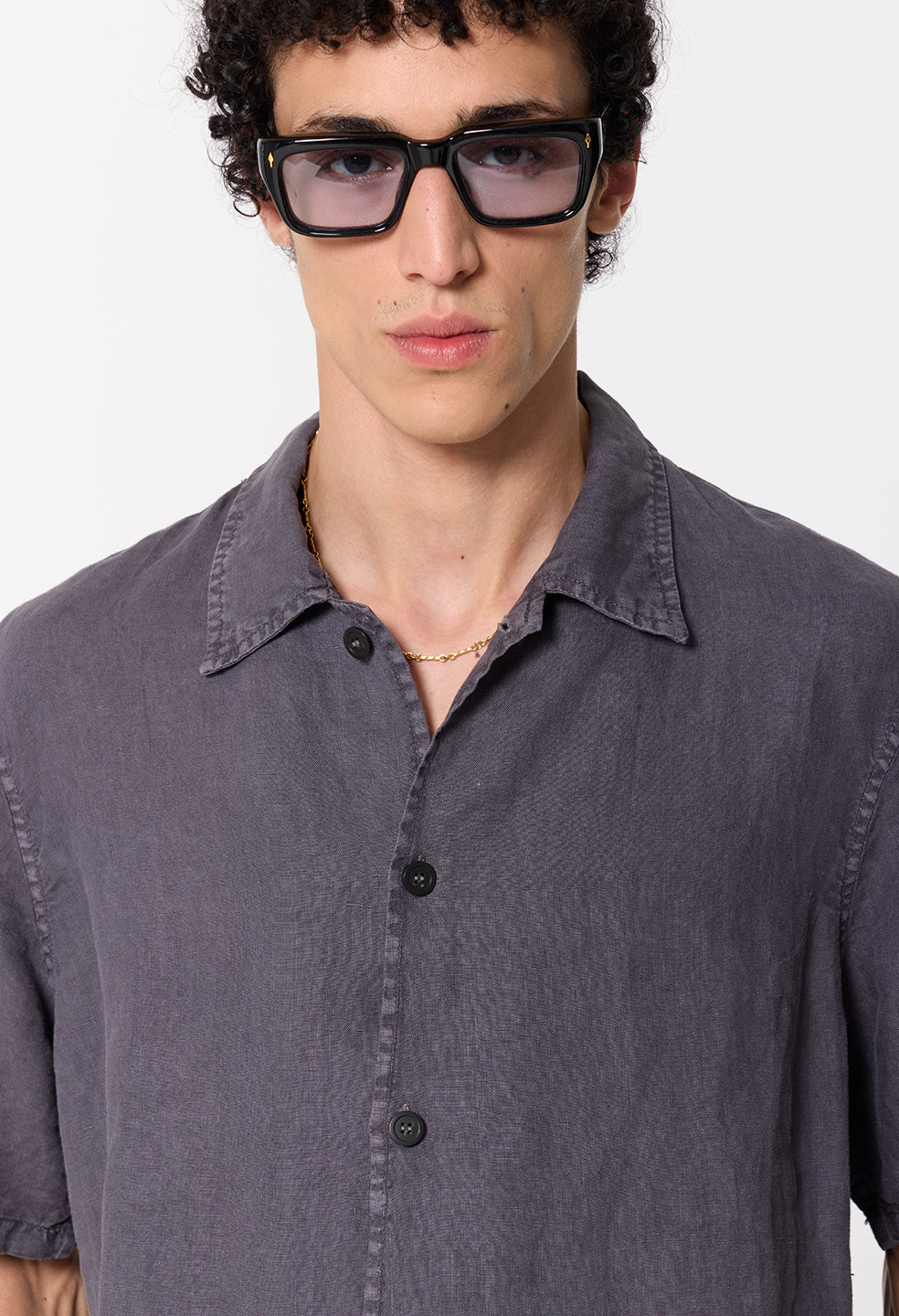 Nigril Linen Smoking Shirt / Washed Black