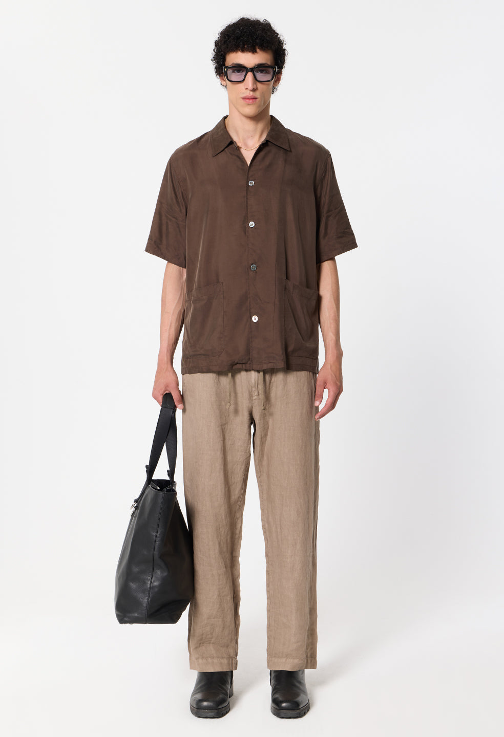 Cupro Smoking Shirt / Espresso
