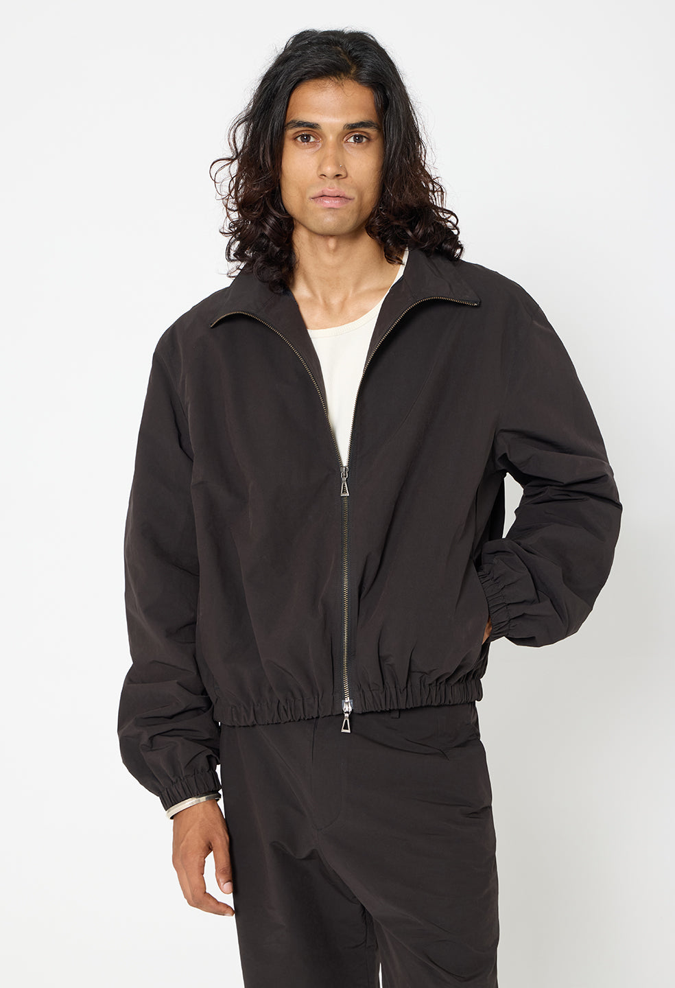 Vero Brushed Nylon Zip Jacket  / Black