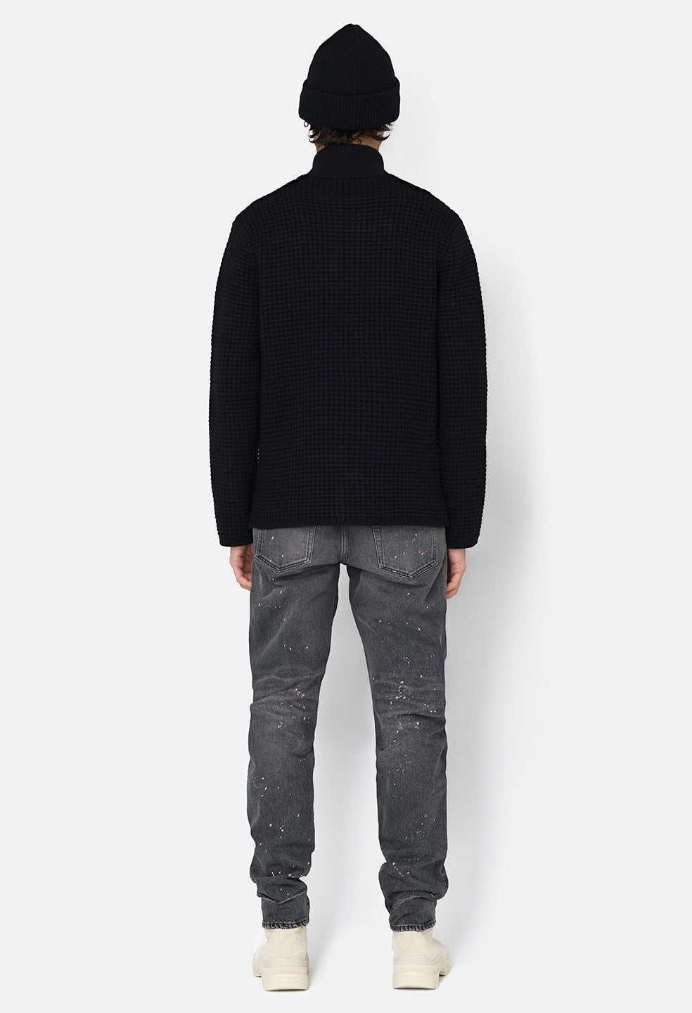Wool Waffle Knit Full-Zip / Black