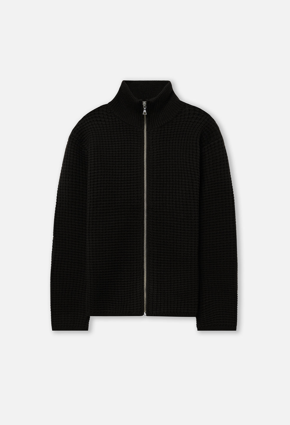 Wool Waffle Knit Full-Zip / Black