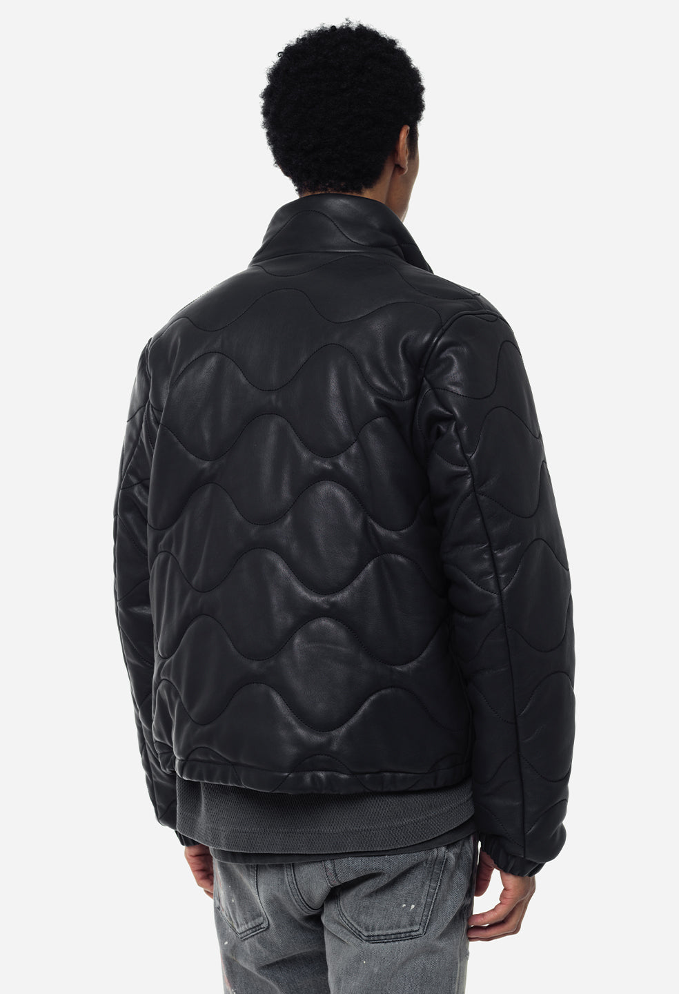Quilted Leather Puffer Jacket / Black