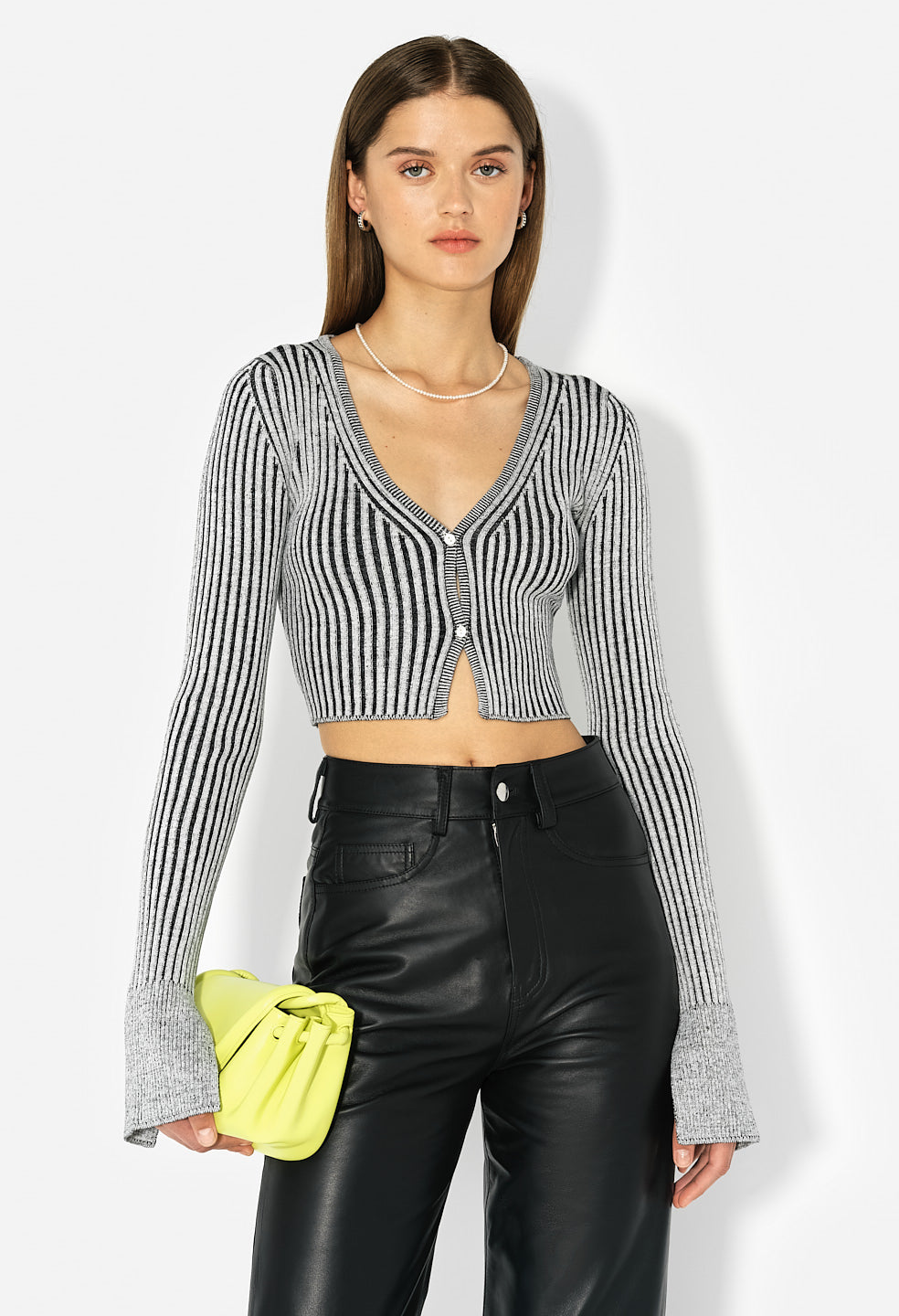 Piper Silk Rib Cropped Cardigan / Charcoal