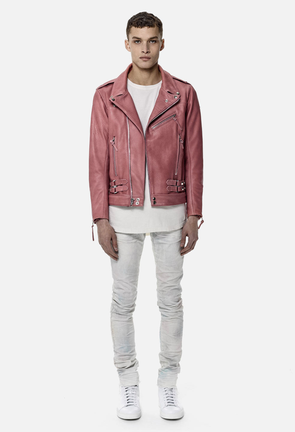 Men Pink Leather Jacket