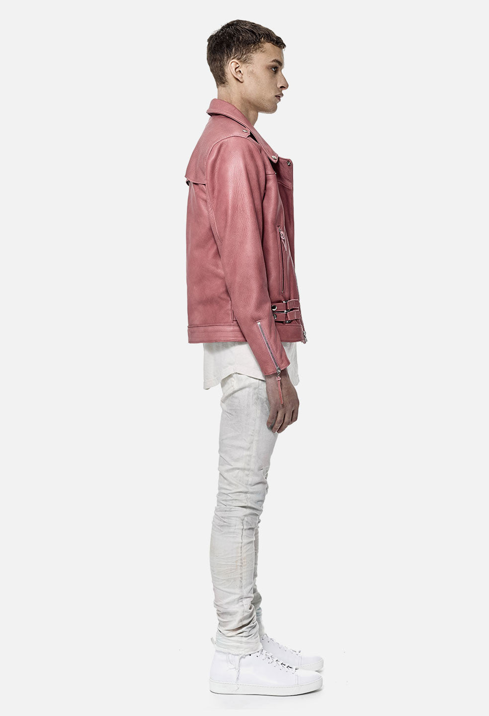 Men Pink Leather Jacket